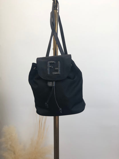 FENDI Logo Backpack Black Vintage cc3usi