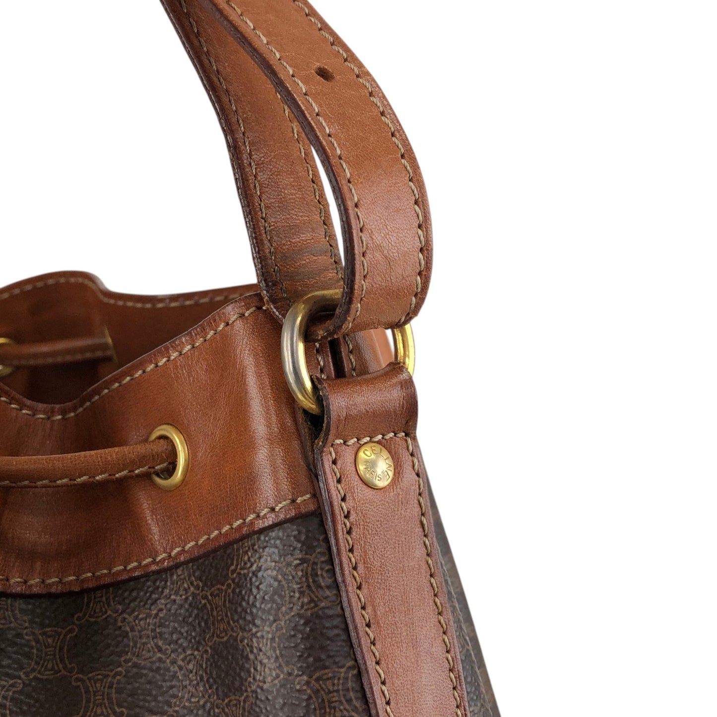 CELINE Macadam Blason Drawstring Shoulder bag Brown Vintage wc85jm