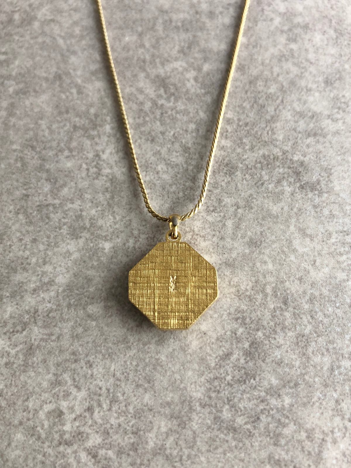 Yves Saint Laurent YSL Logo Rhinestone Necklace Gold Vintage p333yw