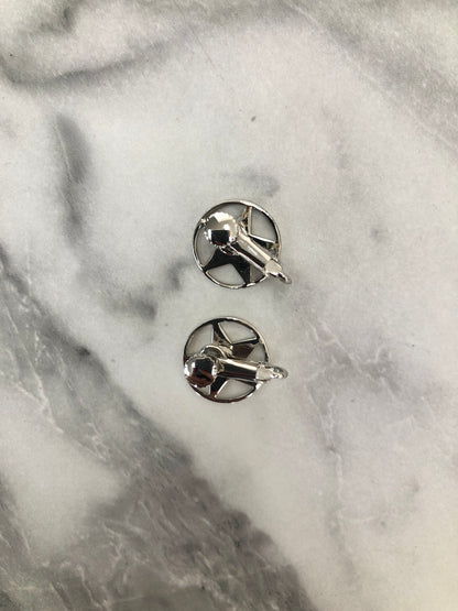 Christian Dior Logo Circle Star Earrings Silver Vintage fkd34r