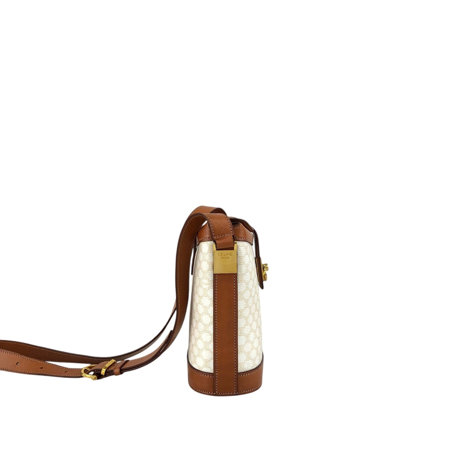 CELINE Macadam Gancini Shoulder bag White×Brown Vintage gt3h8m