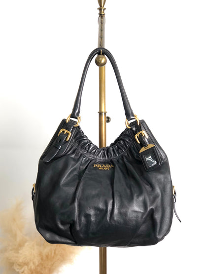 PRADA Logo Shoulder bag Hobobag Black Vintage k2n6cf