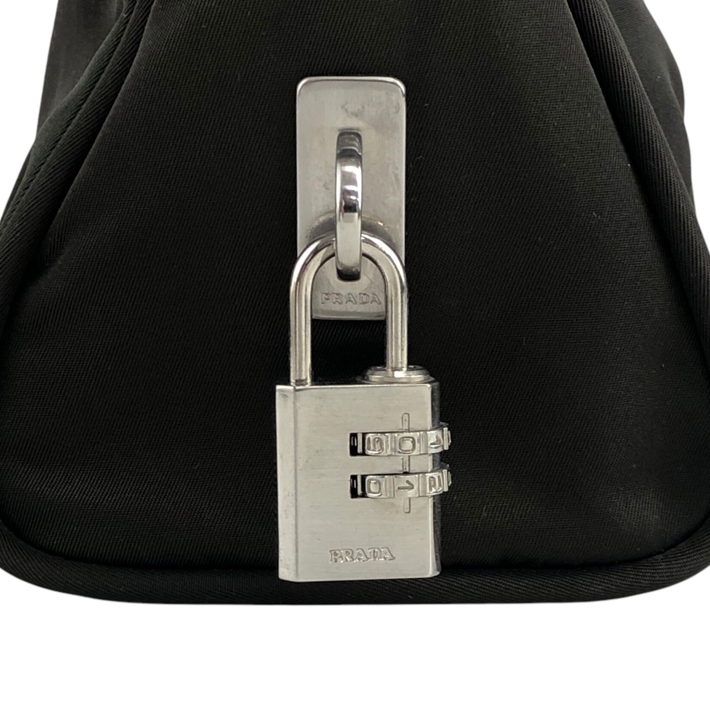 PRADA Tessuto Triangle Logo Padlock Shoulder bag Khaki Vintage kyp5pt
