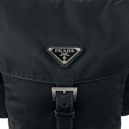 PRADA Tessuto Triangle Logo Front Buckle Side Pocket Shoulder bag Black Vintage 5whkzb