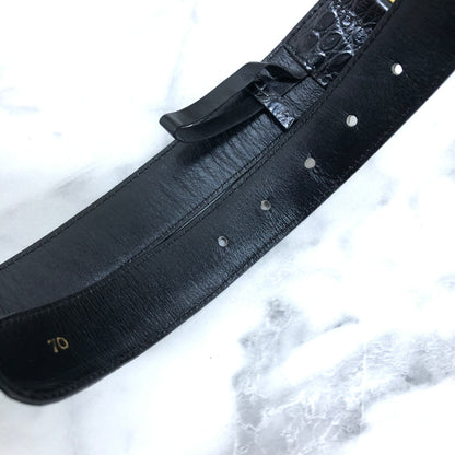 CELINE 馬車鱷魚壓花皮革腰帶 黑色 復古 awn7kw