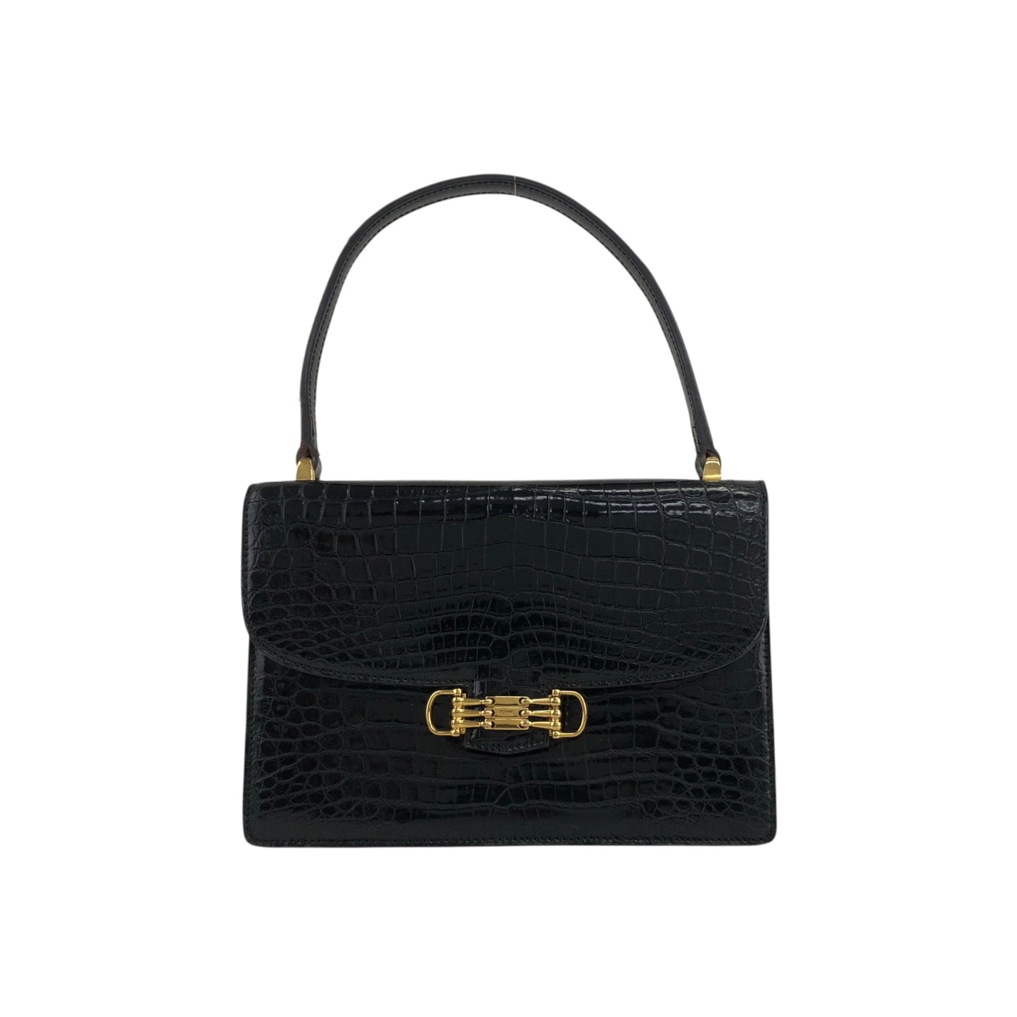 CELINE Horse Bit Handbag Black Vintage 4mkifm