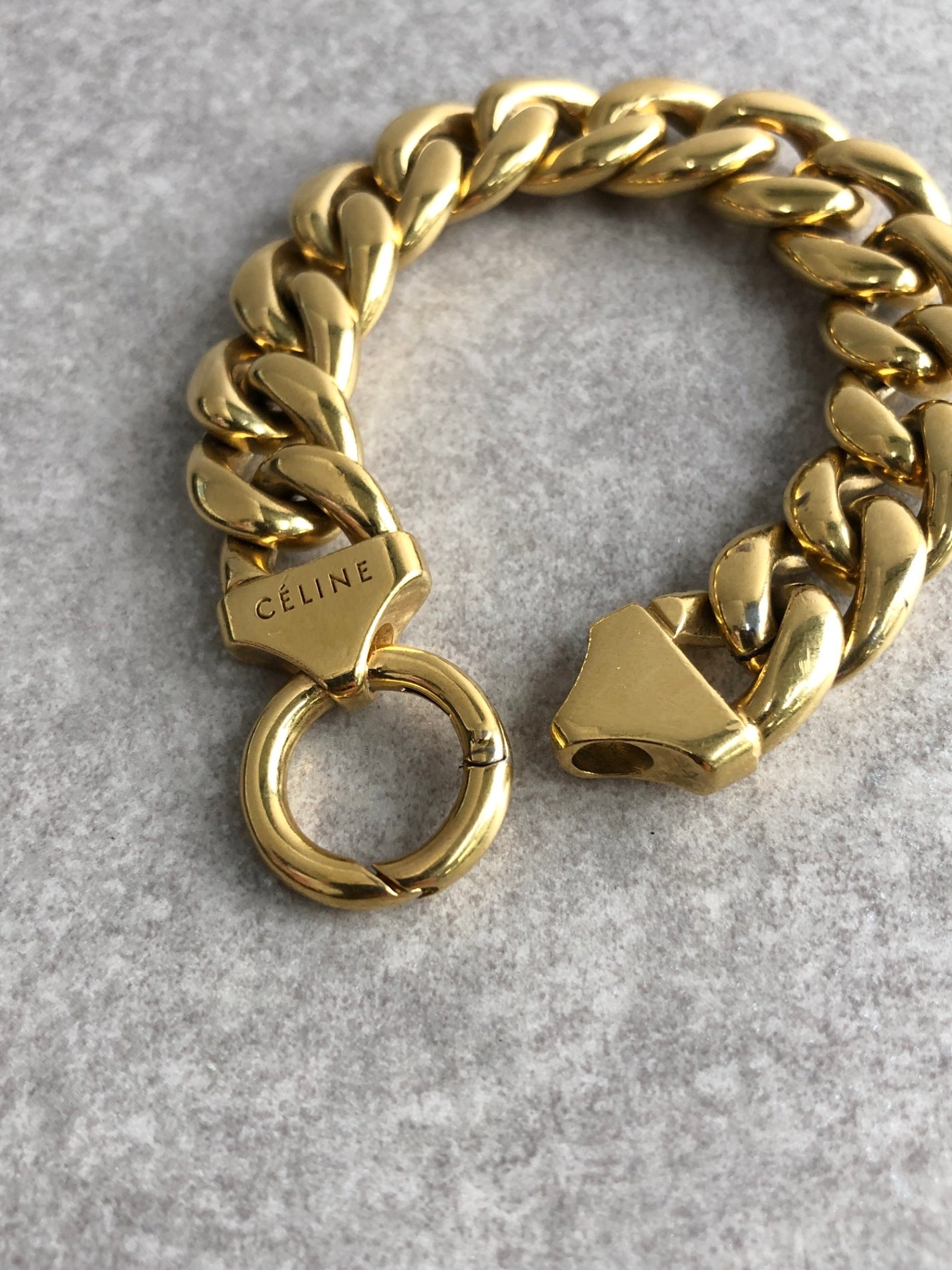 CELINE Logo Chain Bracelet Gold Vintage 3iad2y
