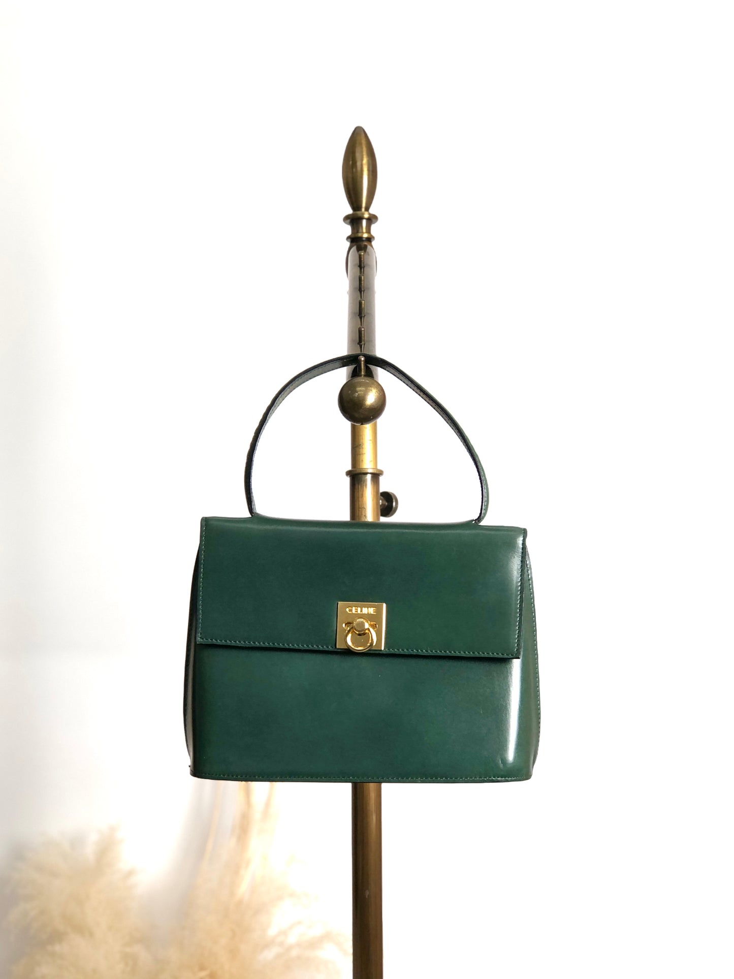 CELINE Gancini Handbag Dark Green Vintage sxajh2