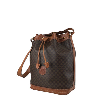 CELINE Macadam Blason Drawstring Shoulder bag Brown Vintage wc85jm