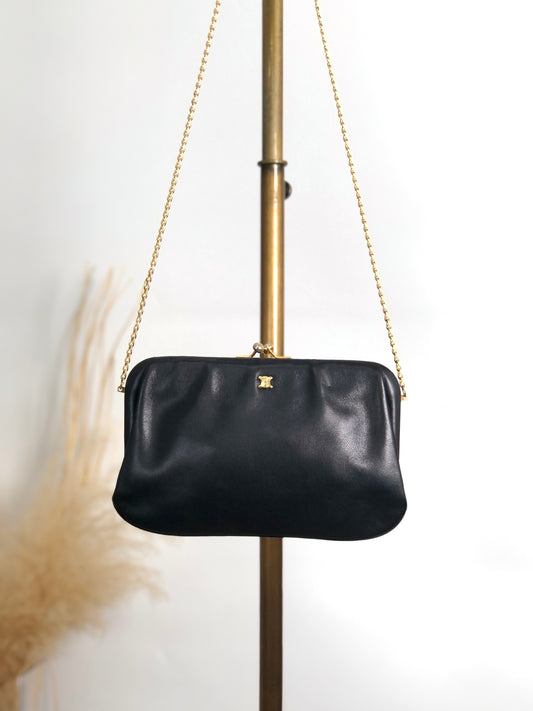 CELINE Blason Metal Clasp Chain Shoulder bag Black Vintage 5isej6