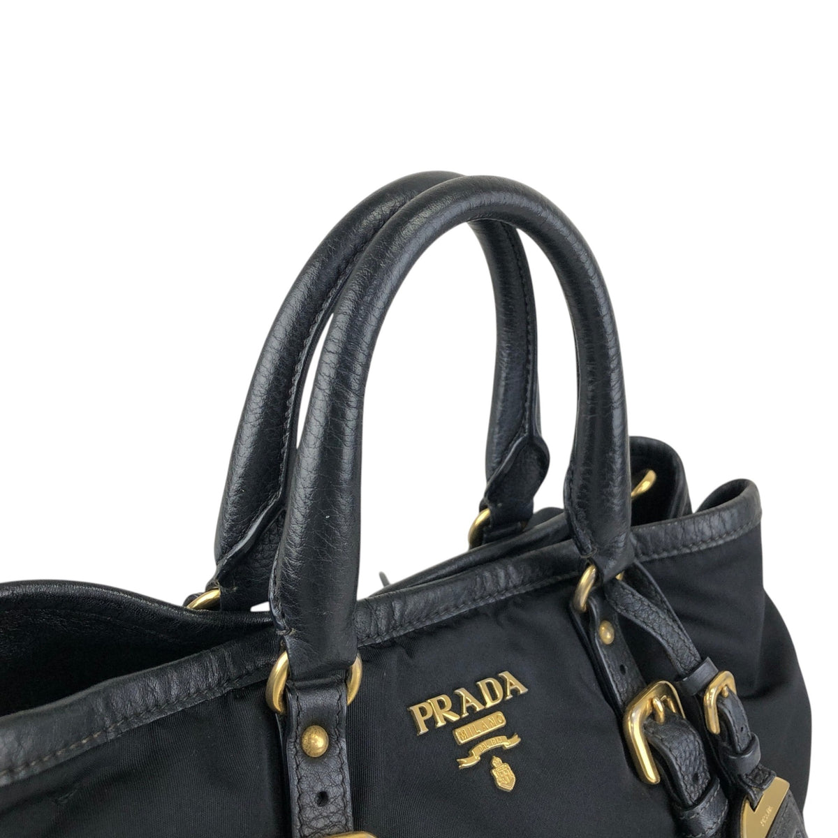PRADA Triangle Logo Two-way Handbag Shoulder bag Black Vintage jun4wc
