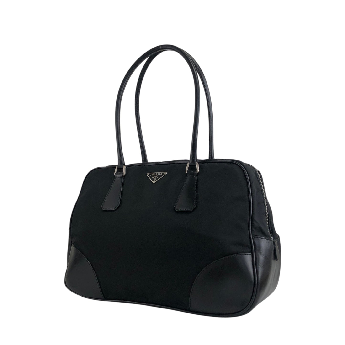 PRADA 三角形標誌小號波士頓包手提包黑色復古 djrwbv