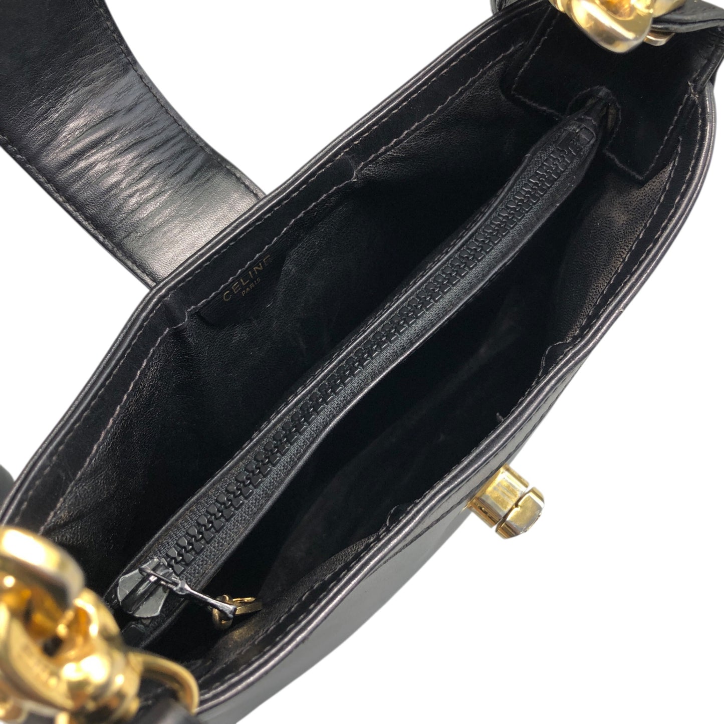 CELINE Blason Turn Lock Shoulder bag Black Vintage rpzpkc