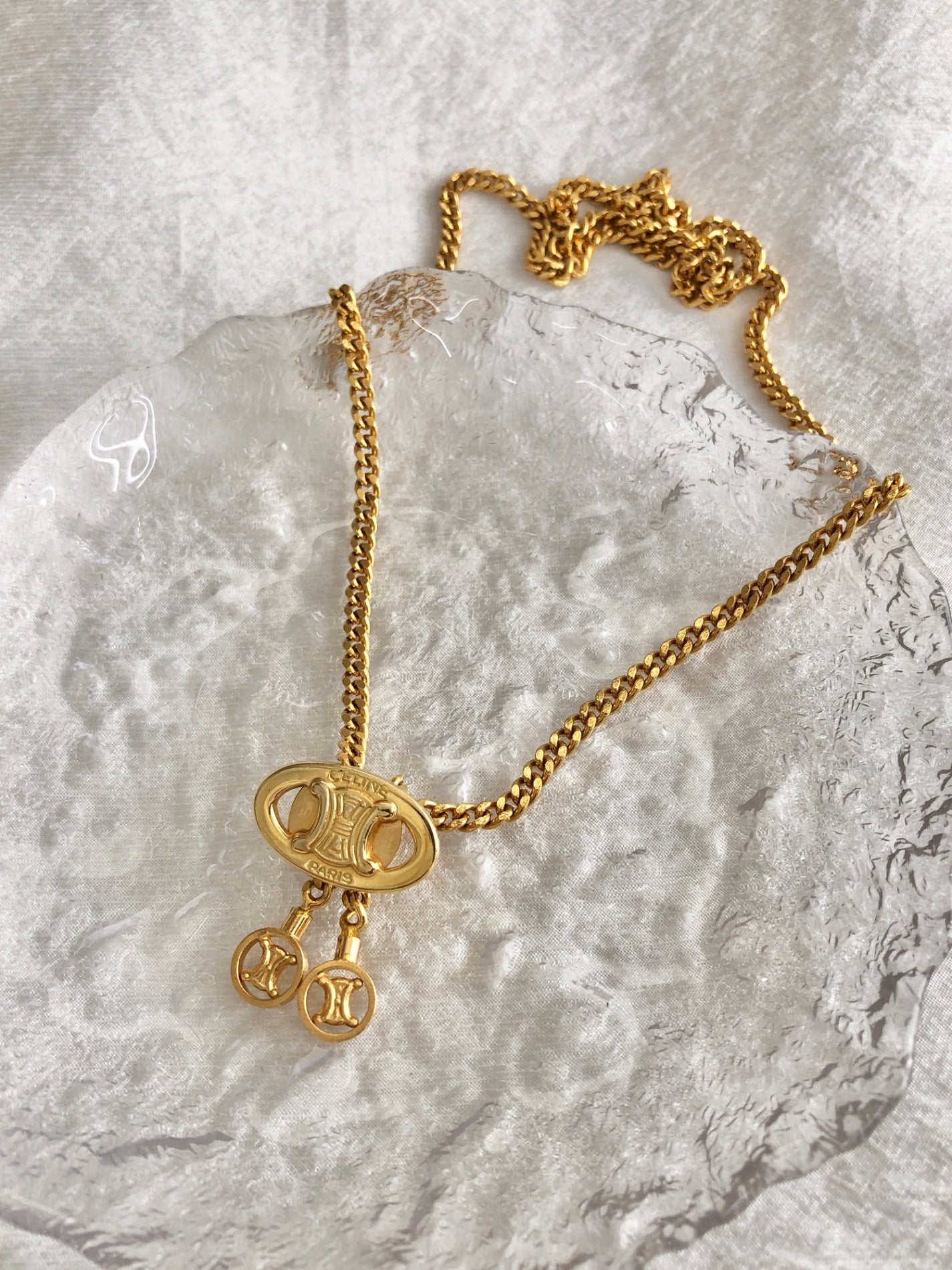 CELINE Triomphe Necklace Gold Vintage 2arrnh