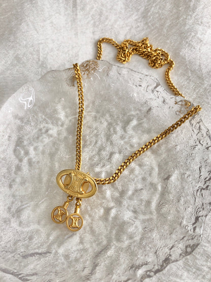 CELINE Triomphe Necklace Gold Vintage 2arrnh