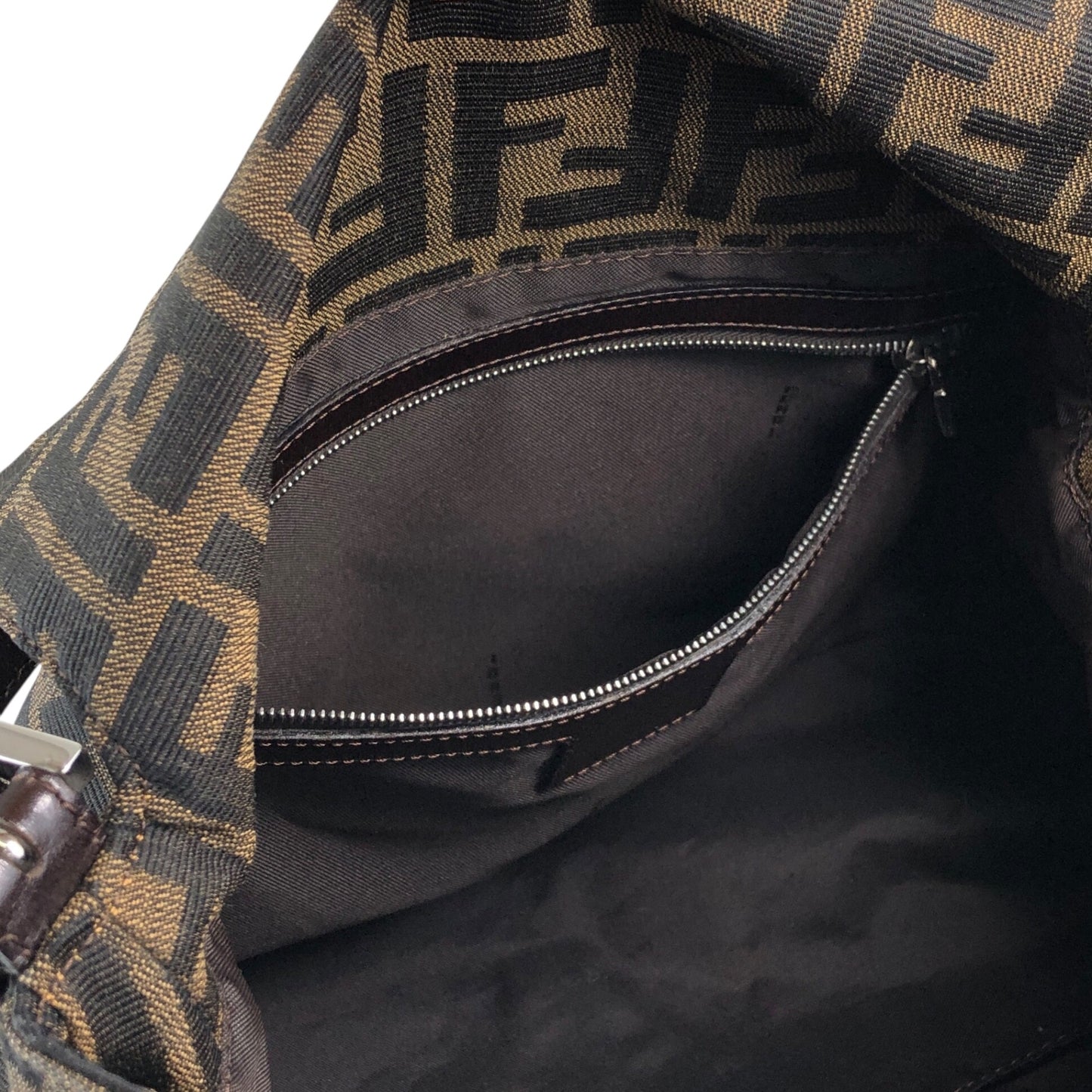 FENDI Zucca Logo Shoulder bag Brown Vintage df4sym