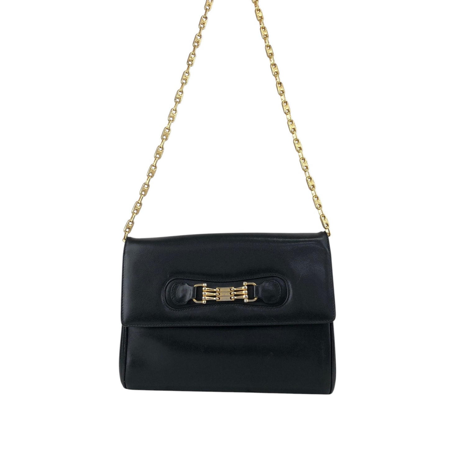 CELINE Blason Horse Bit Chain Shoulder bag Black Vintage zstzja