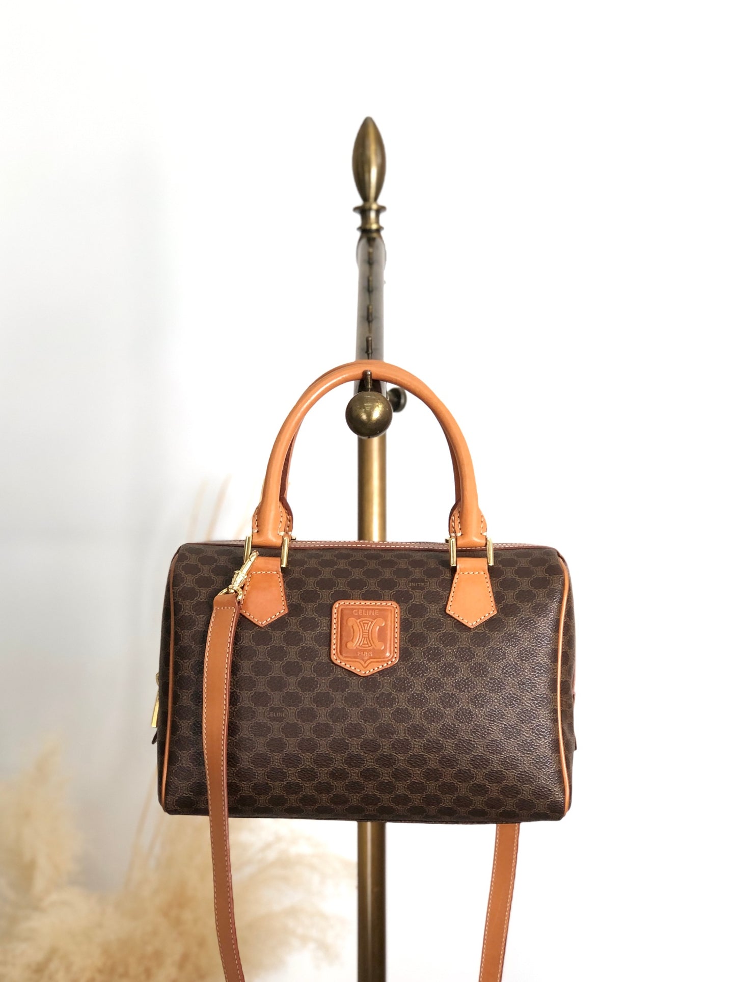 CELINE Macadam Blason Two-way Small Boston bag Shoulder bag Brown Vintage haxmcm
