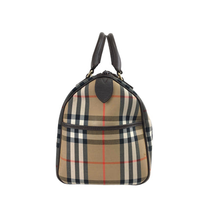 BURBERRY Classic Check Logo Canvas Leather Handbag Boston bag Brown Vintage 7nif54