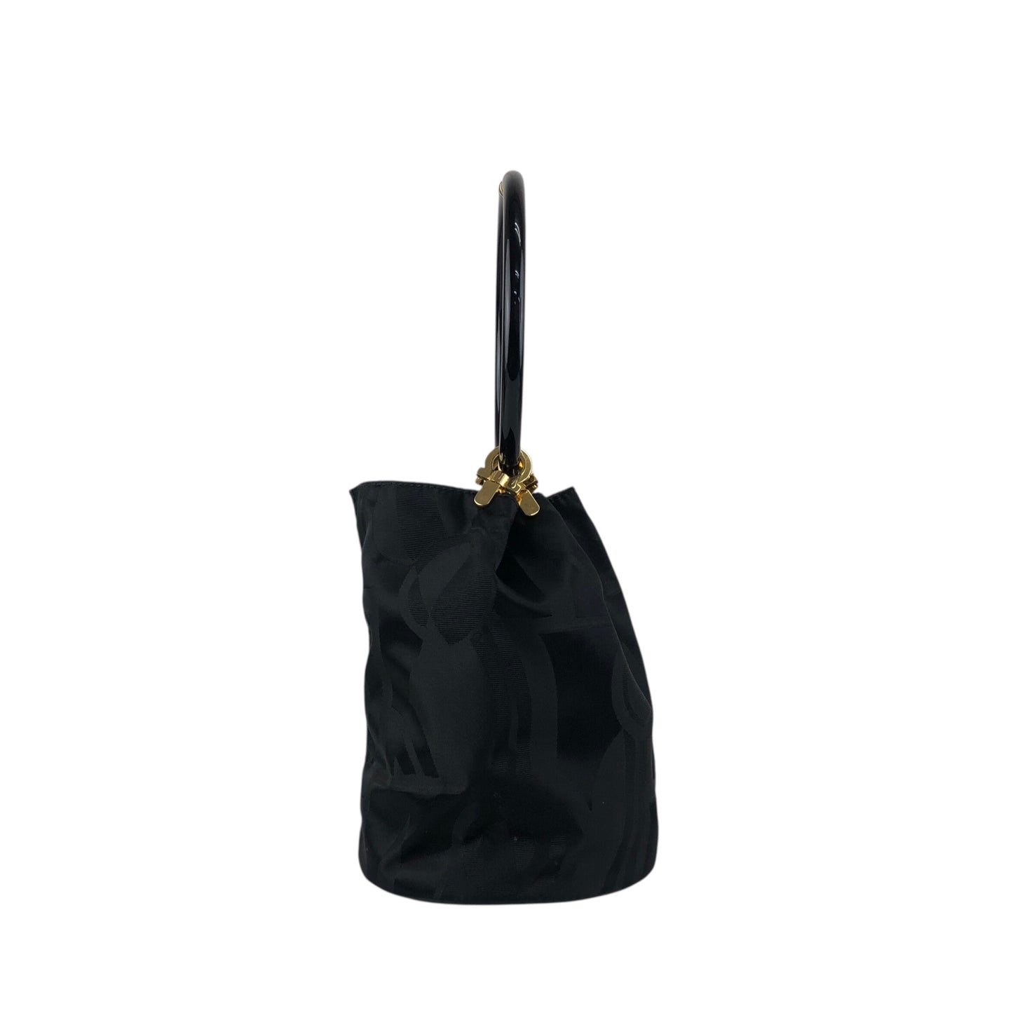 Salvatore Ferragamo Gancini Drawstring Small Handbag Black Vintage tigpxb