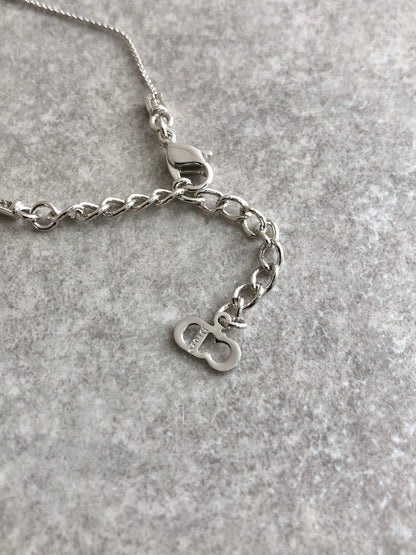 Christian Dior Logo Motif Necklace Silver Vintage 2wf278