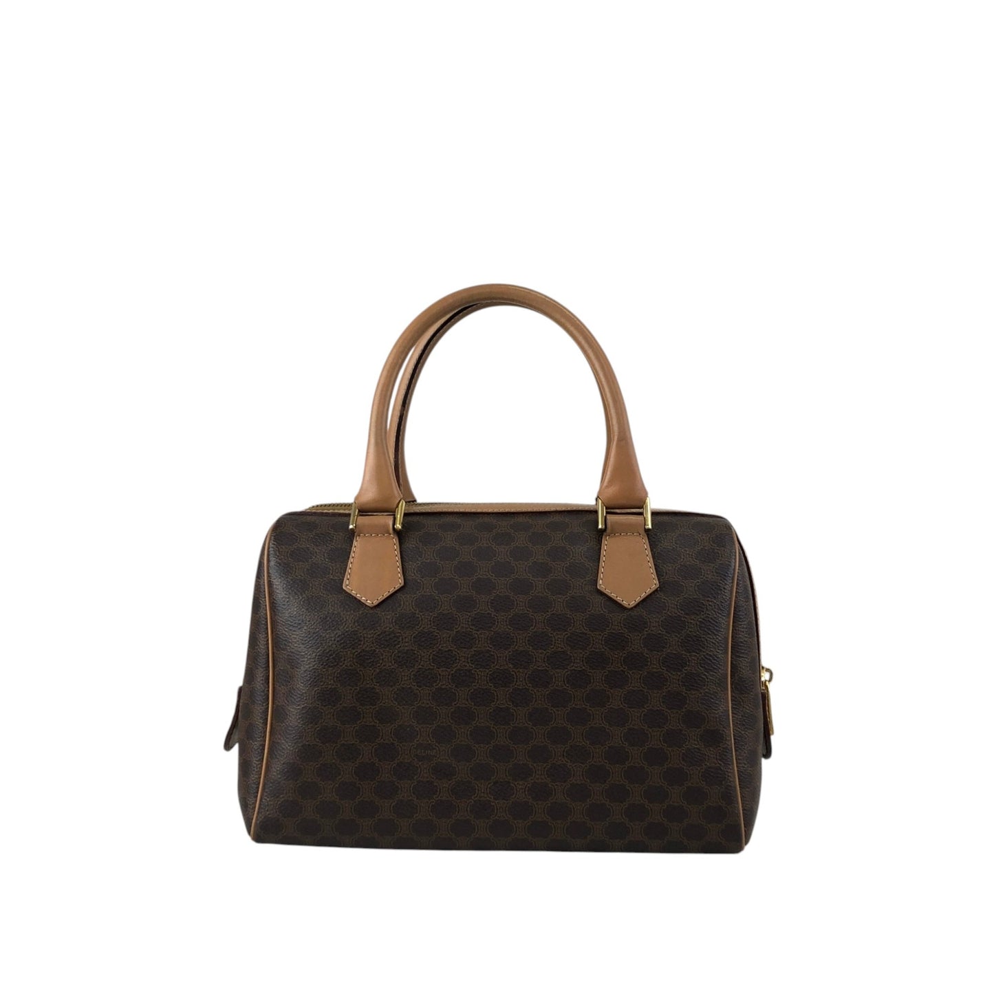 CELINE Macadam Blason Small Boston bag Handbag Brown Vintage tudkhm