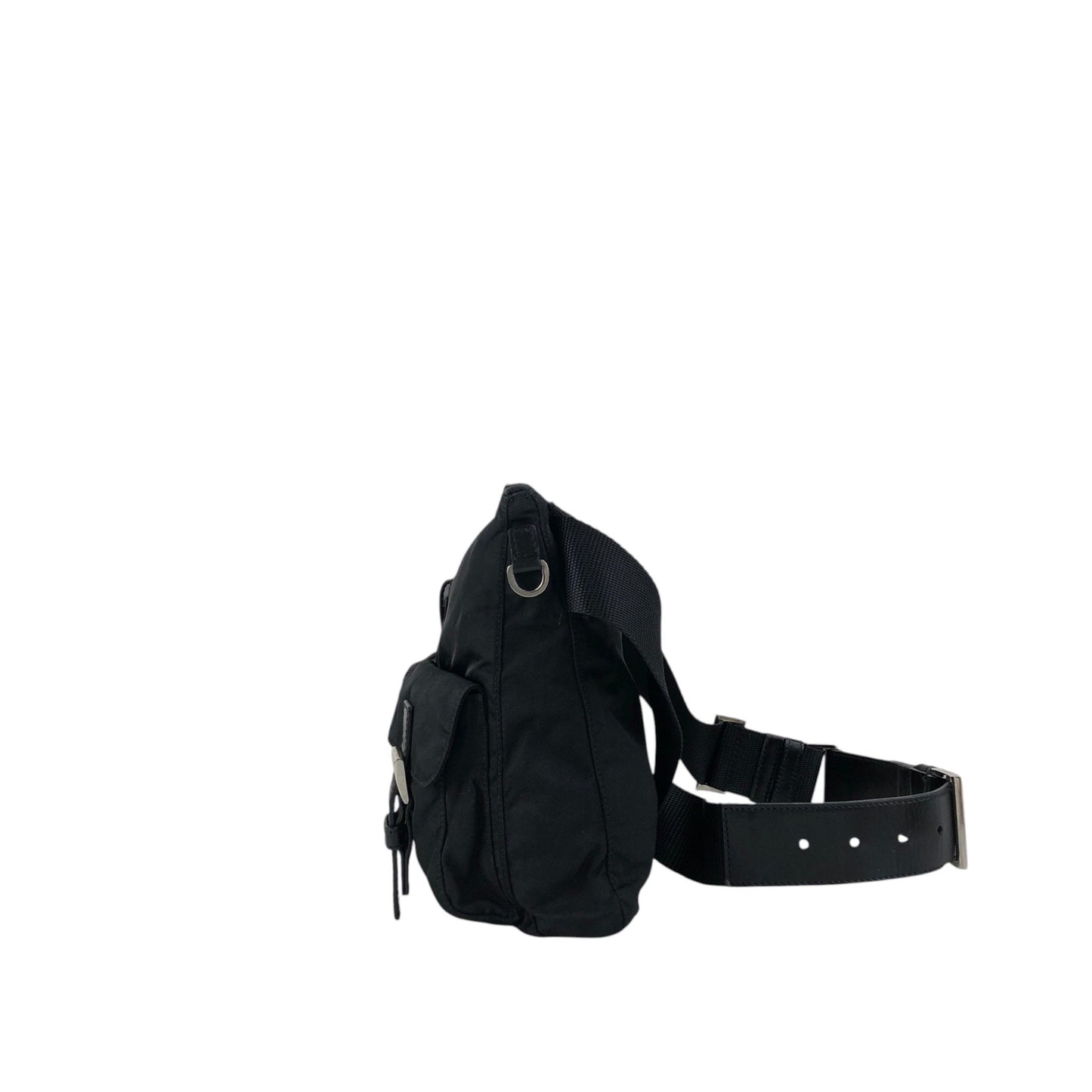 PRADA Tessuto Triangle Logo Front Buckle Front Pocket  Shoulder bag Black Vintage ikphwn