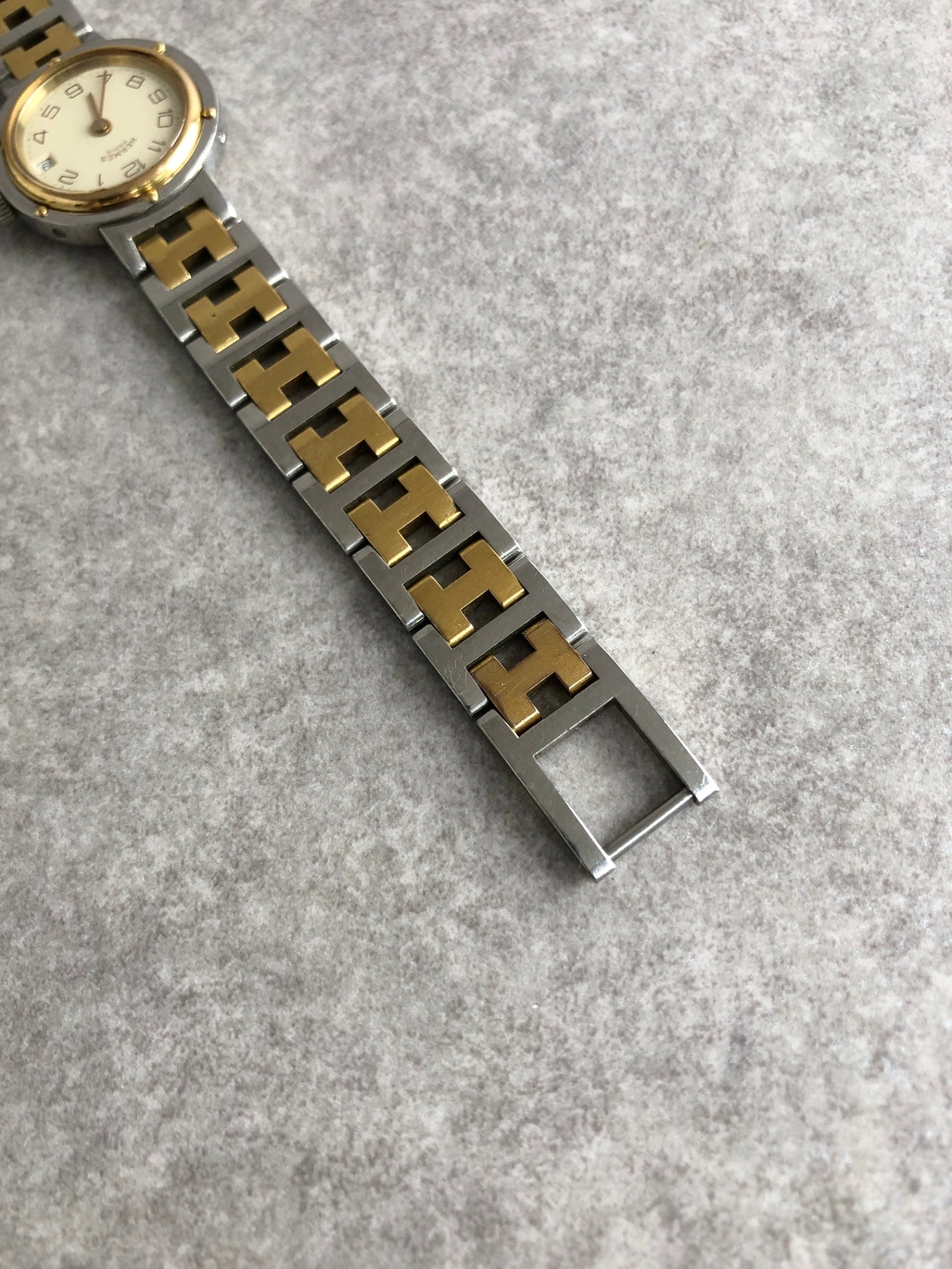 HERMES Quartz  Clipper Watch Silver×Gold Vintage 8nv65a