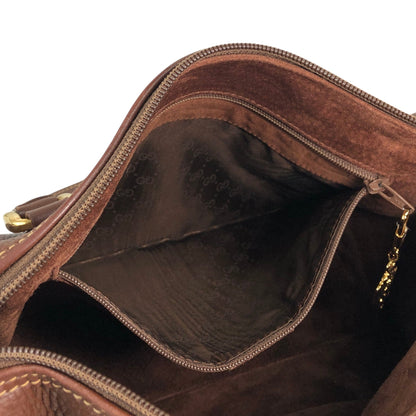GUCCI Logo Embossed Small Boston bag Handbag Brown Vintage tpnfiv
