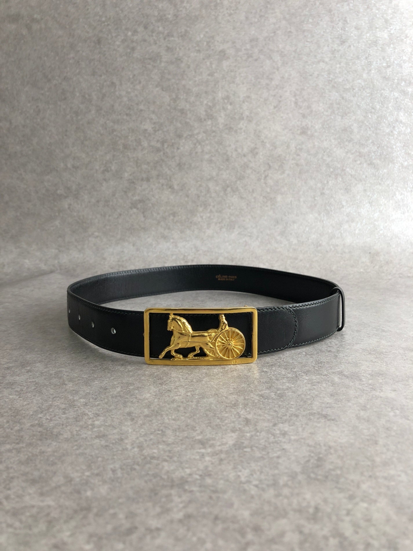 CELINE Horse Carriage Belt Black Vintage 4tryf3
