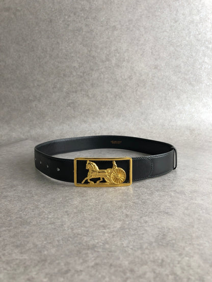 CELINE Horse Carriage Belt Black Vintage 4tryf3