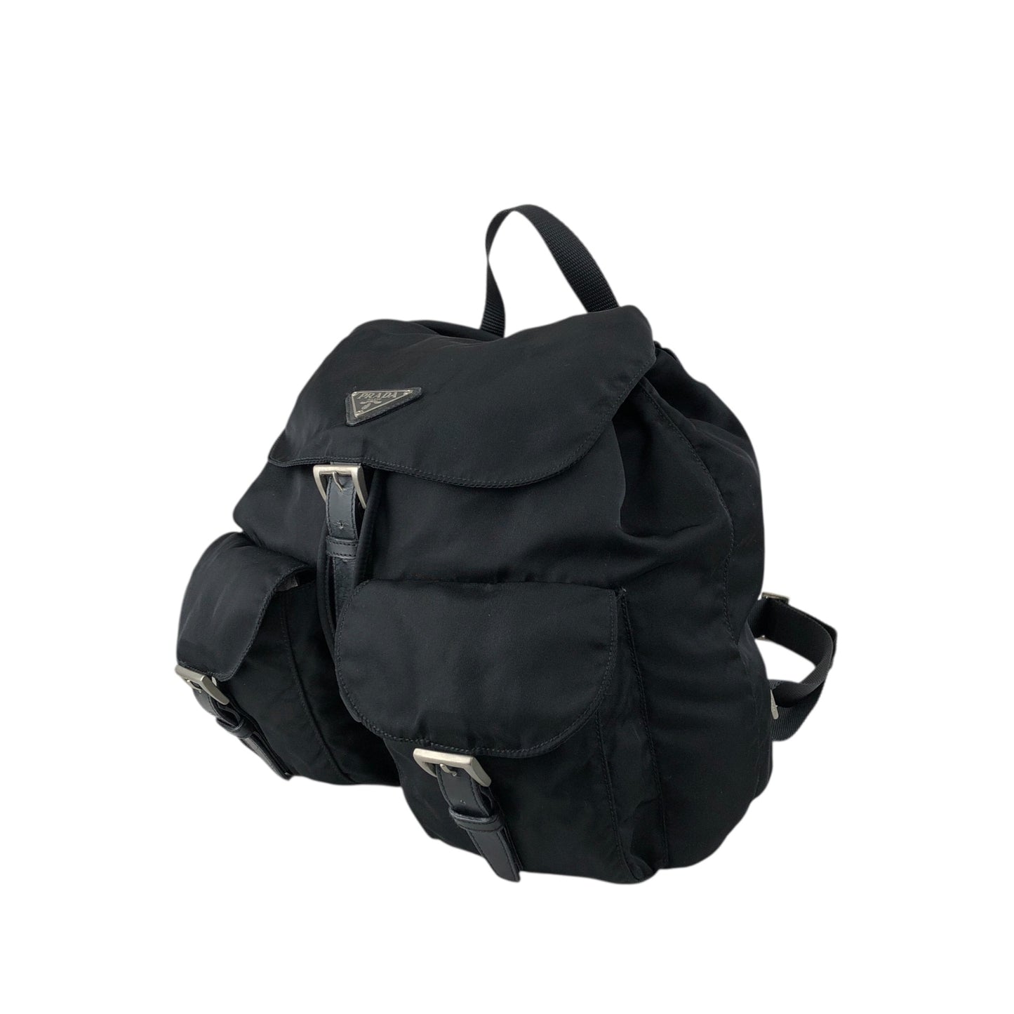 PRADA Tessuto Triangle Logo Front Buckle Backpack Black Vintage ku8tbi