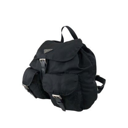 PRADA Tessuto Triangle Logo Front Buckle Backpack Black Vintage ku8tbi
