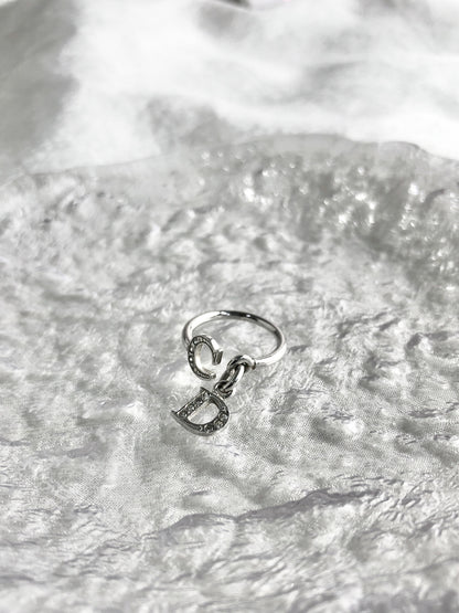Christian Dior CD Logo Charm SILVER925 Ring Silver Vintage 53dv3v