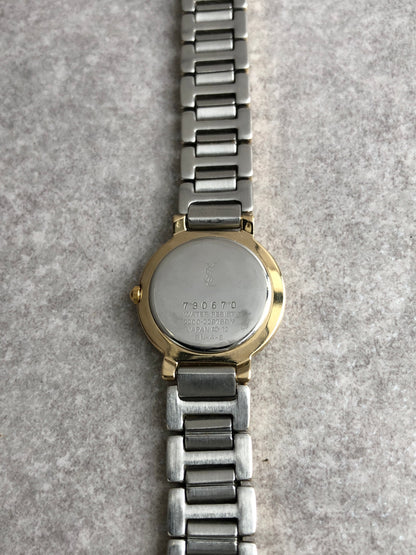 Yves Saint Laurent YSL Logo Watch Silver×Gold Vintage 3vtjxx