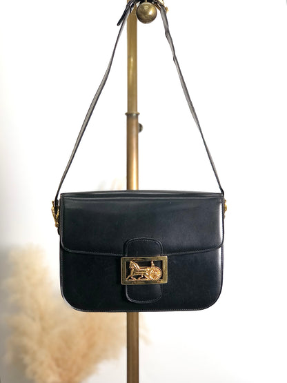 CELINE Horse Carriage Shoulder bag Black Vintage rx5dkd
