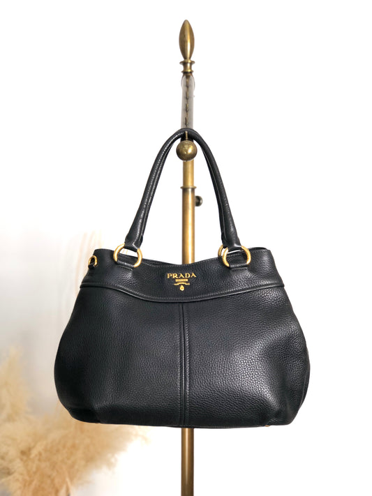 PRADA Logo Two-way Handbag Shoulder bag Black Vintage g864hh