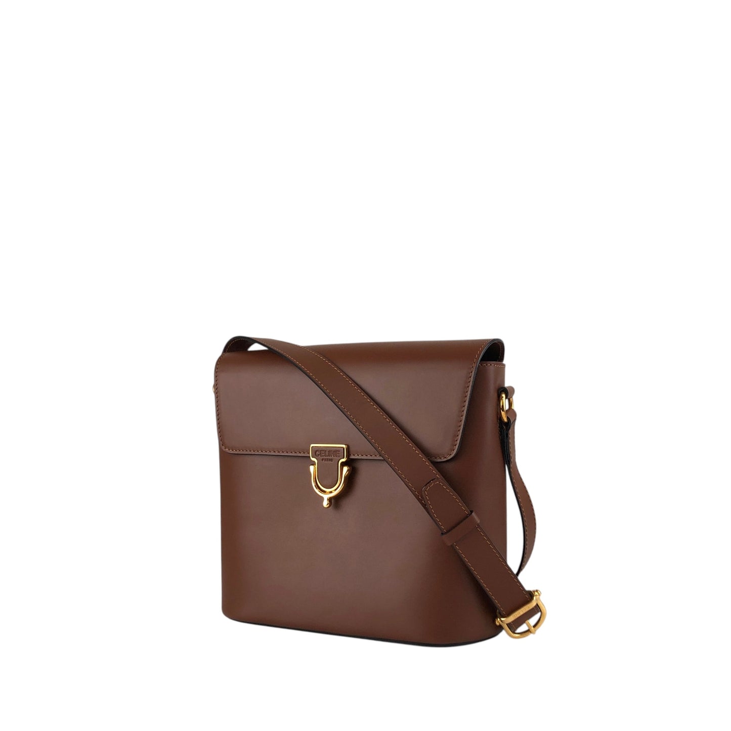 CELINE Logo Front Buckle Shoulder bag Brown Vintage ks36xe