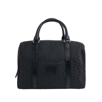 CELINE Macadam Logo Jacquard Leather Small Boston bag Black Vintage wfyyuh