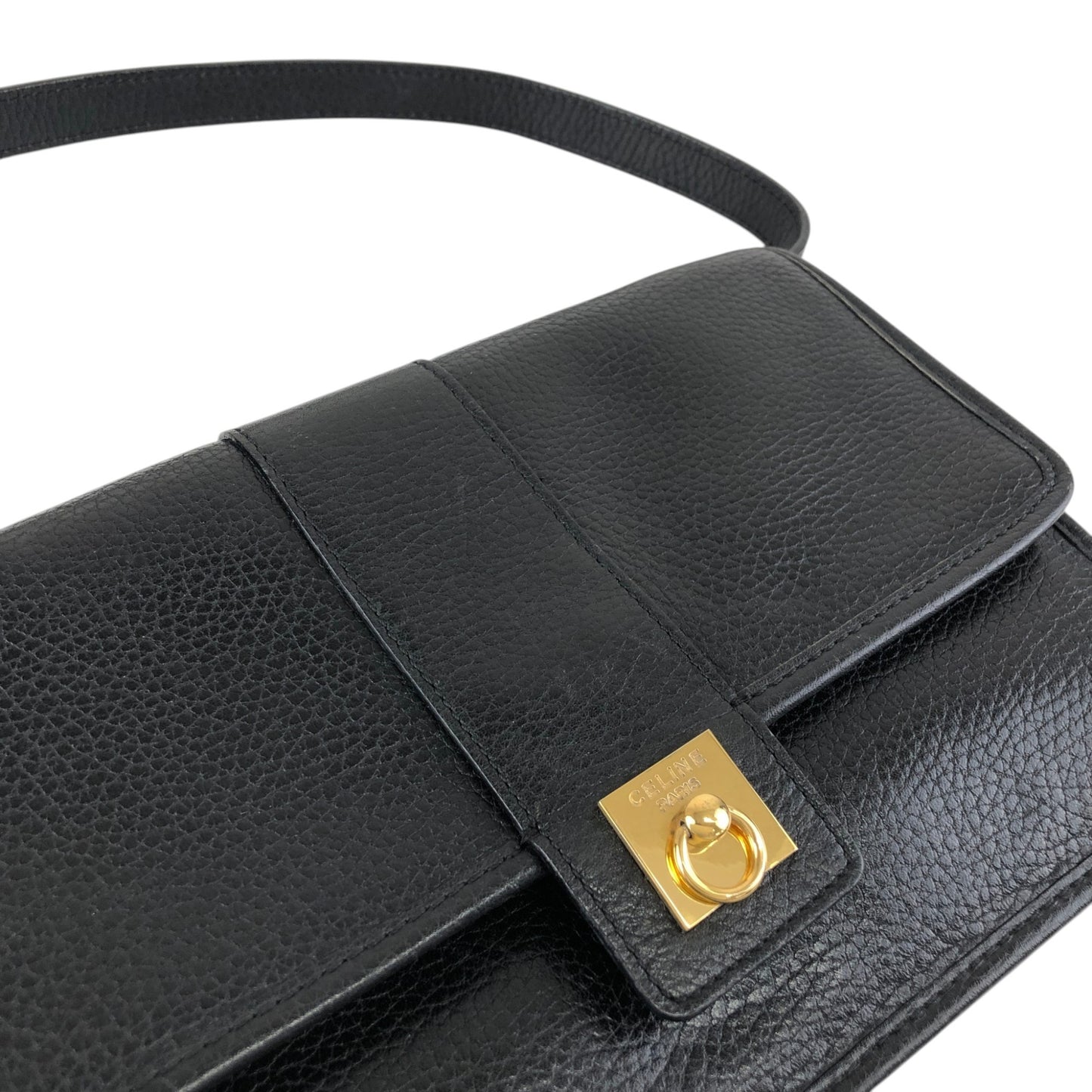 CELINE Gancini Shoulder bag Black Vintage 2tmayw