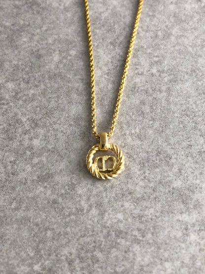Christian Dior CD Logo Necklace Gold Vintage jcpe2j