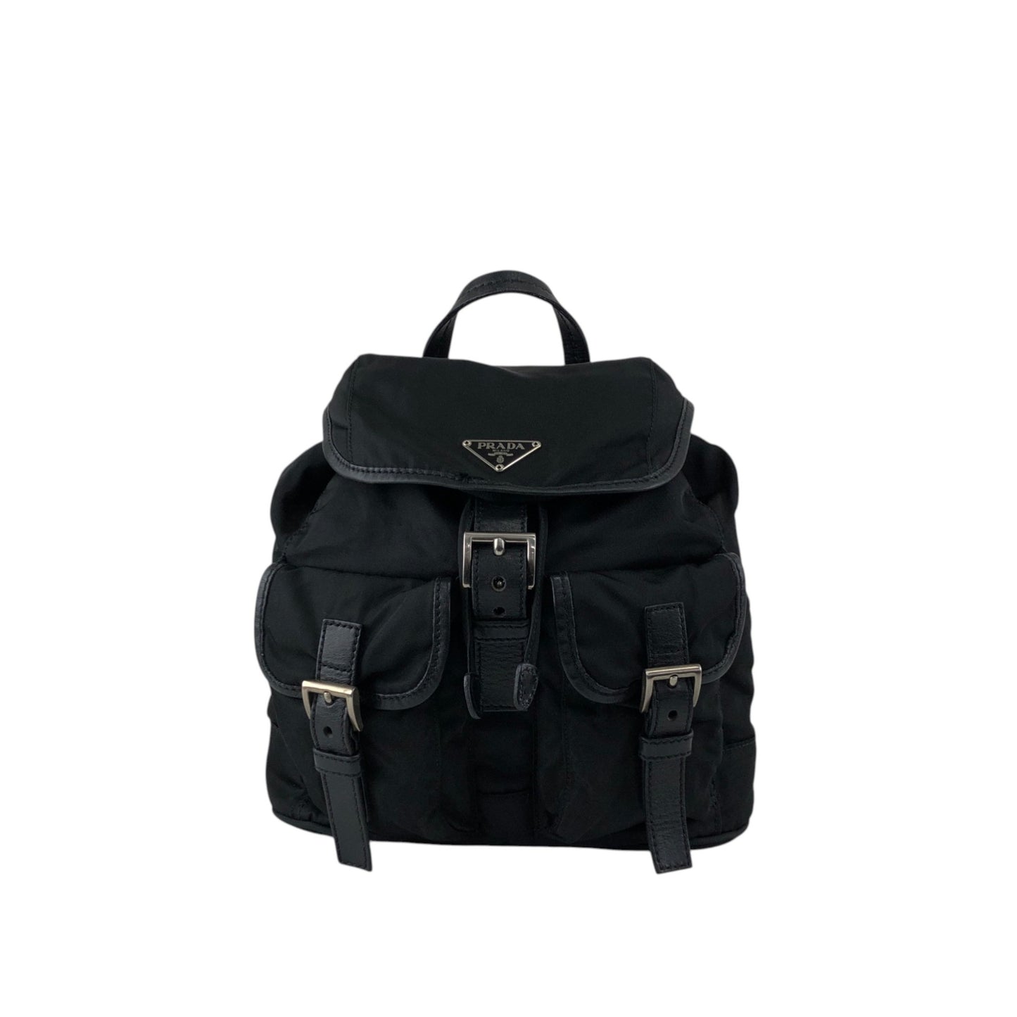 PRADA Tessuto Triangle Logo Double Pocket Backpack Black Vintage xgxrpz