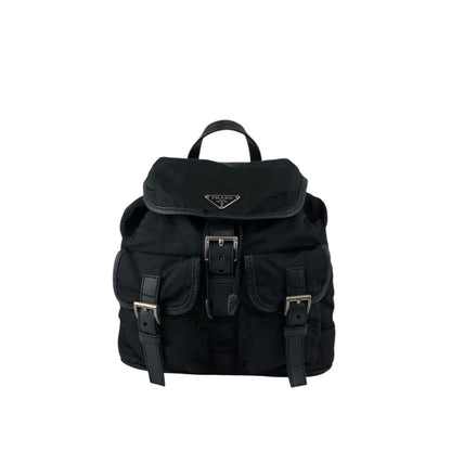 PRADA Tessuto Triangle Logo Double Pocket Backpack Black Vintage xgxrpz