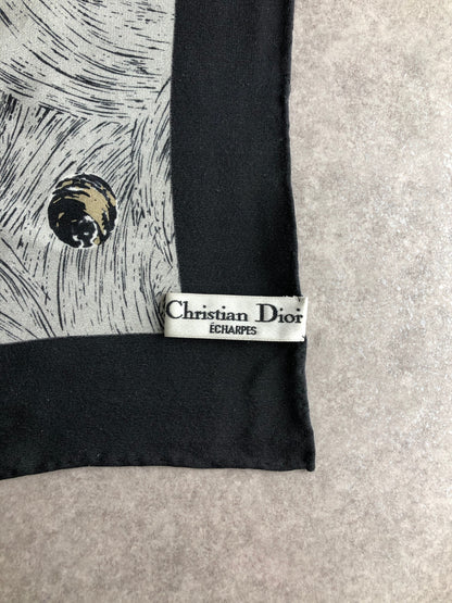 Christian Dior SILK Scarf White×Gray Vintage 47xbcu