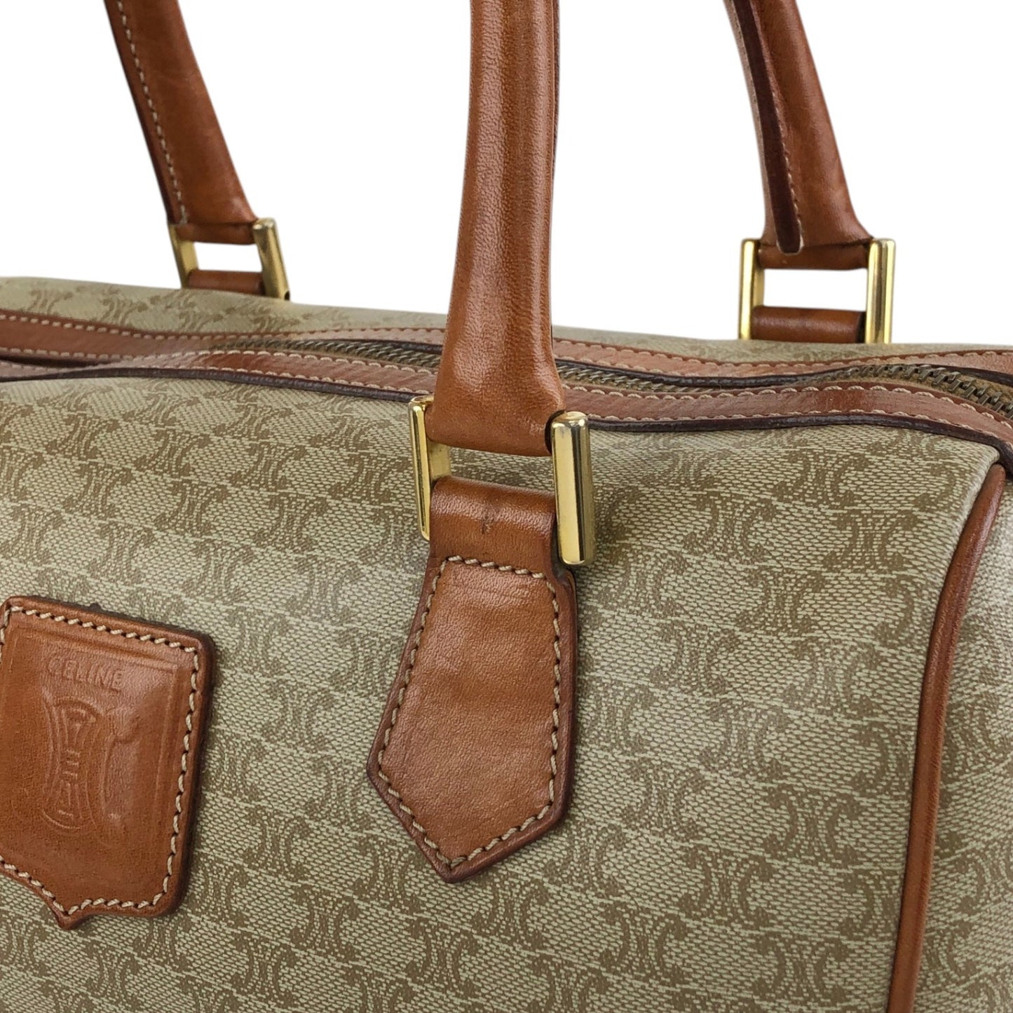 CELINE Macadam Blason Two-way Small Boston bag Shoulder bag Beige Vintage ppn4pg