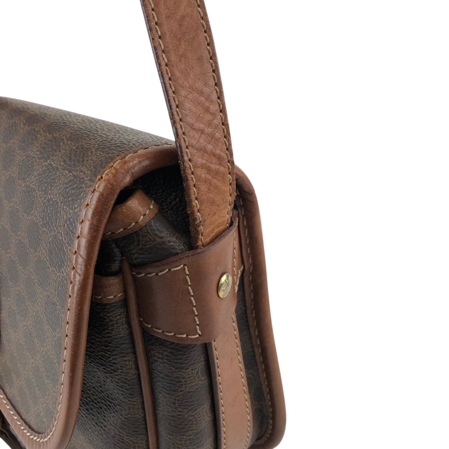 CELINE Macadam Blason Front Buckle Shoulder bag Brown Vintage ketsrv