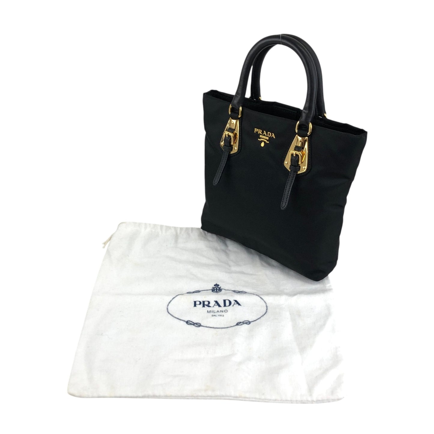 PRADA Logo Front Buckle Handbag Black Vintage rm4ygr