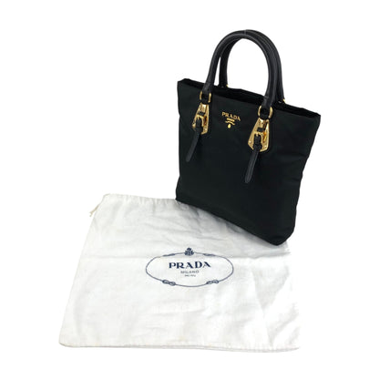 PRADA Logo Front Buckle Handbag Black Vintage rm4ygr