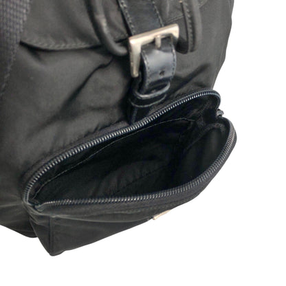 PRADA Tessuto Triangle Logo Front Buckle Backpack Black Vintage 8gfpuf