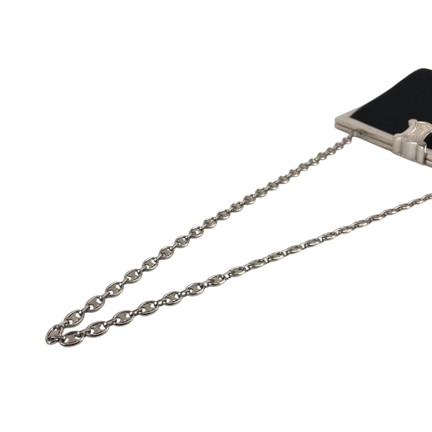 CELINE Triomphe Metal Clasp Chain Shoulder bag Black Vintage 857psb